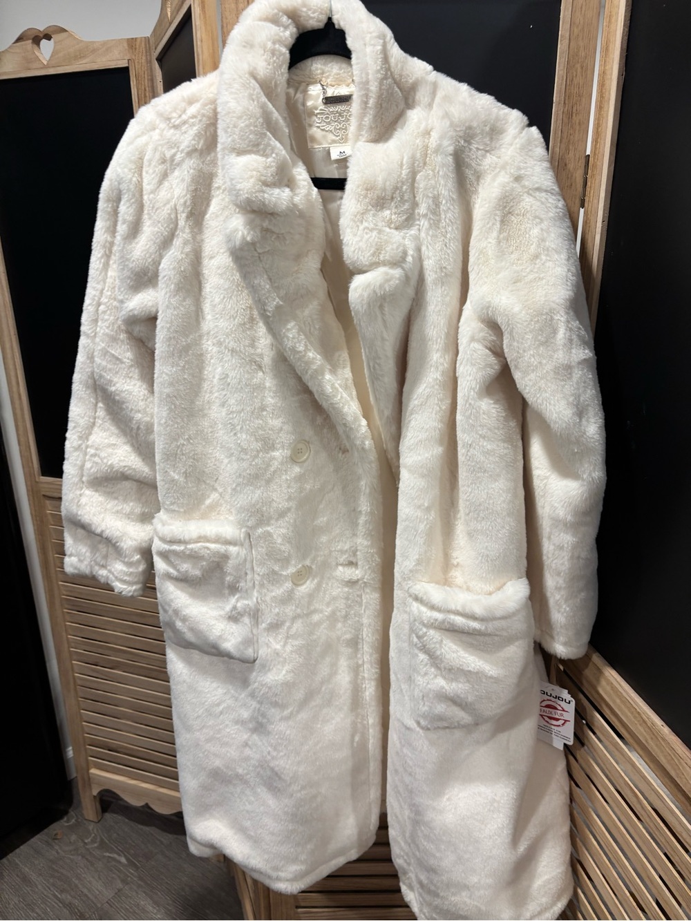 Jou Jou Cream Plush Faux Fur Teddy Coat